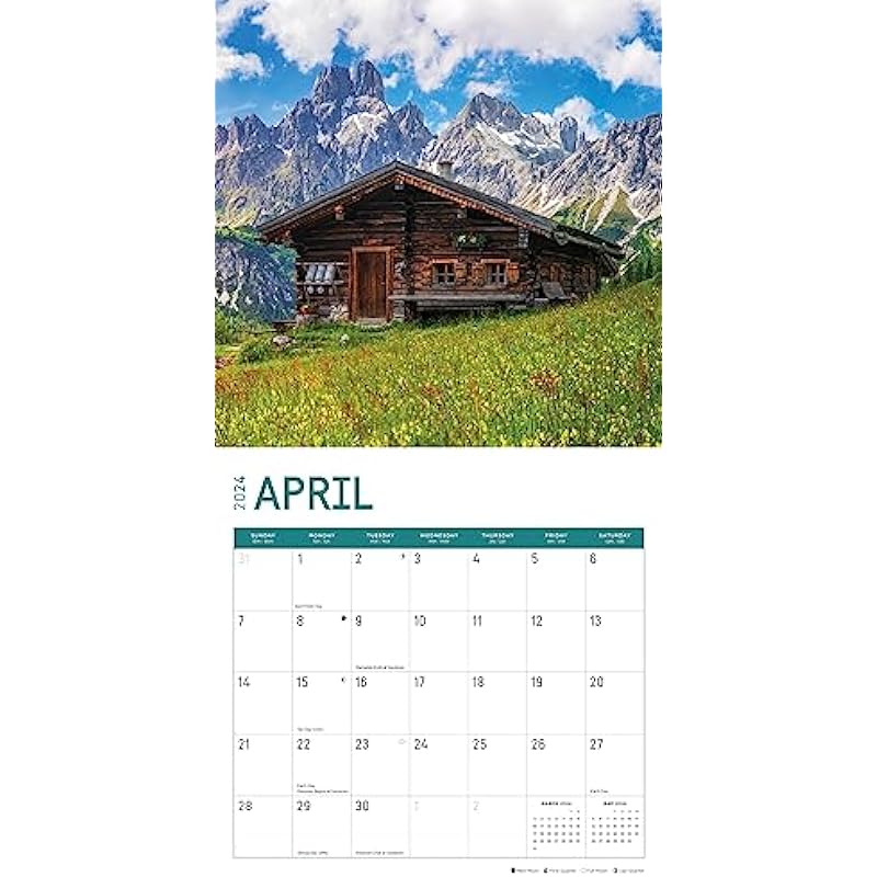 2024 Cabins Monthly Wall Calendar by Bright Day, 12 x 12 Inch