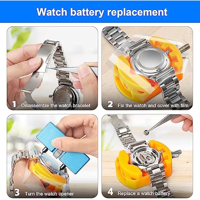 JOREST Watch Battery Replacement Kit, Watch Wrench Back Remover for Rotate Open Watch Cover,Watch Case Opener Set with Watch Back Remover Holder,Tweezers,Instruction Manual