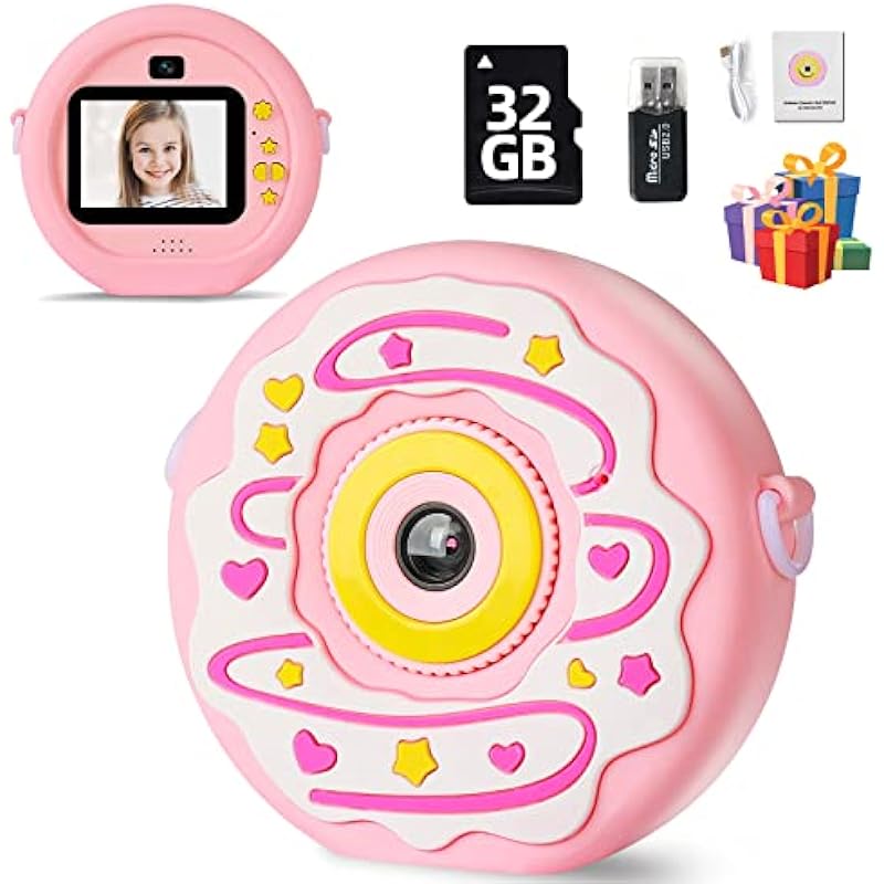 Hyperzoo Kids Camera for Children, Kids Camera Toys 1080P HD Digital Video Camera Christmas Birthday Gifts for Age 3 4 5 6 7 8 Year Old with 32GB SD Card & Silicone Cover (Pink)