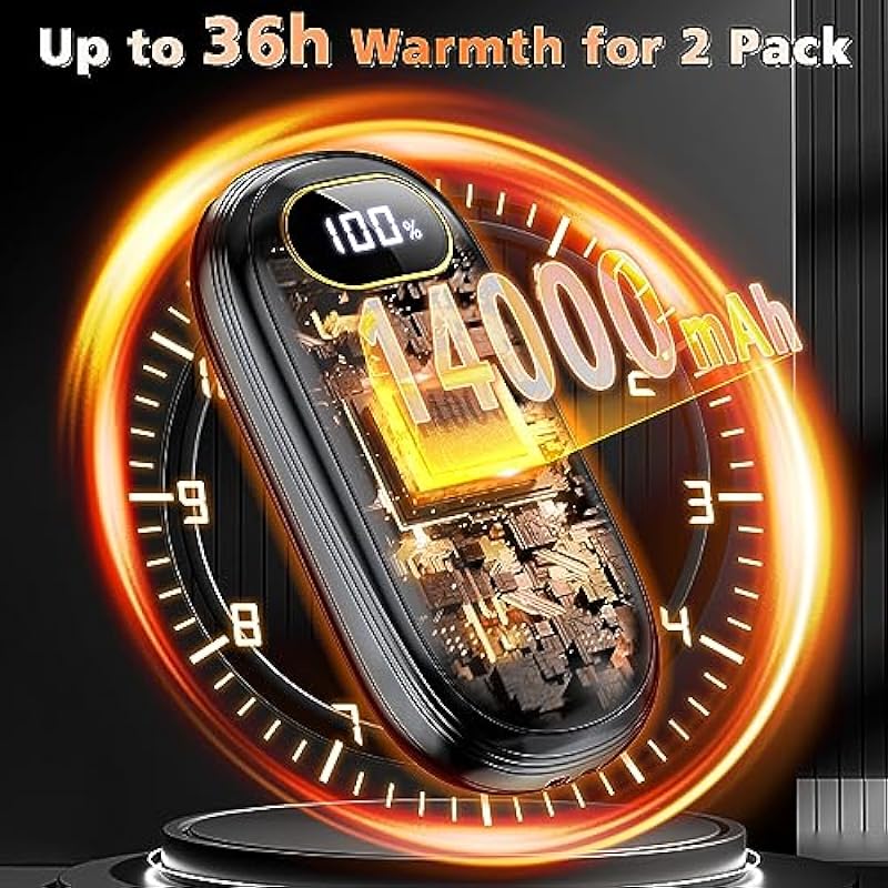 Hand Warmers – 14000mAh Hand Warmers Rechargeable 2 Pack Up to 36Hrs Warmth with LED Display & LED Light Heating Max 131℉, Electric Hand Warmers Reusable Pocket Heater for Golf, Raynauds, Camping