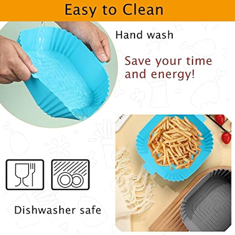 Air Fryer Silicone Pot Silicone Air Fryer Liners Reusable Air Fryer Accessories Air Fryer Silicone Liner Replacement of Parchment Paper Liners for Baking Oven Microwave (7.8inch, Blue + Grey)