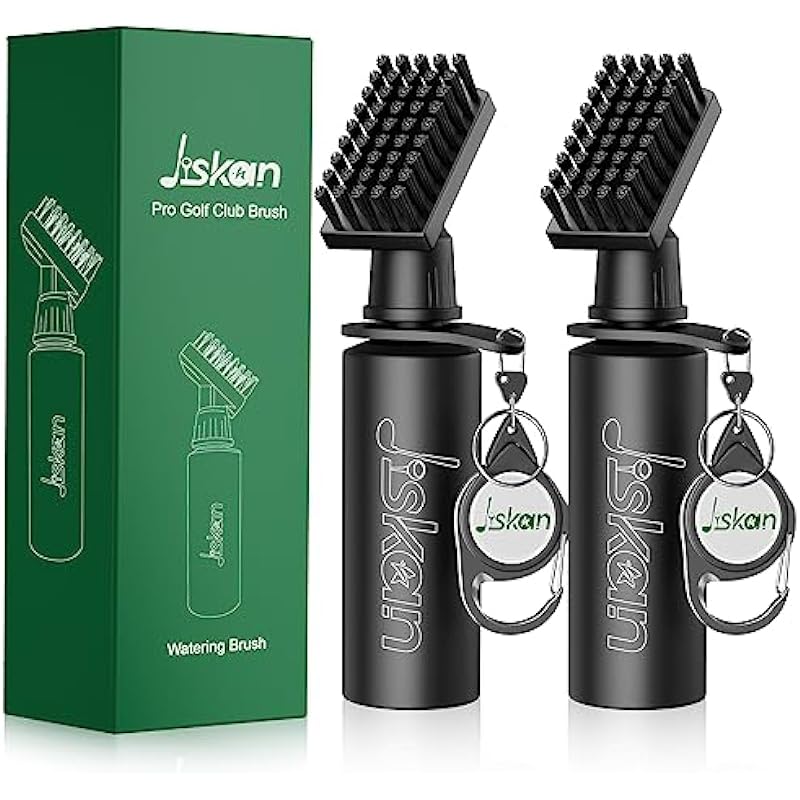 Jiskan 2 Pack Pro Golf Club Cleaner Brush Combo with Squeeze Water Bottle 7.5 Inches Holds 4 Ounces of Water, Essentials Golf Accessories for Men, Best Golf Gifts for Men Black