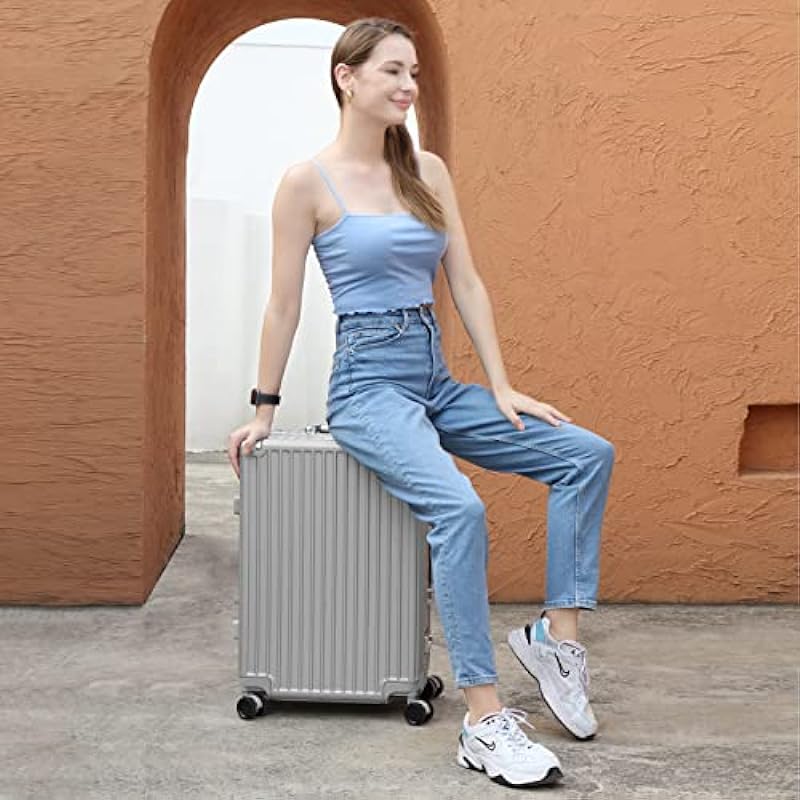Luggage AnyZip Aluminium Frame Suitcase PC ABS Hard Shell TSA Lock No Zipper 24In Silver