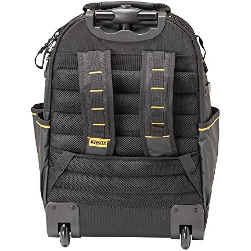 DEWALT Rolling Tool Backpack with Wheels, Telescopic Handle, 46 Pockets, Water Resistant Compartment (DWST560101)