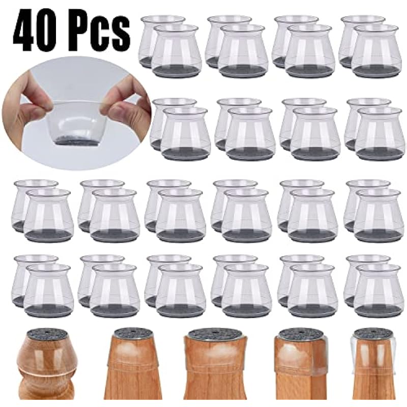 40PCS Chair Leg Floor Protectors Furniture Sliders for Hardwood Floors, Silicone Chair Leg Protectors for Protecting Floors from Scratches and Noise, Clear-Large