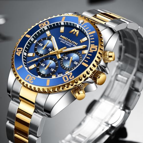 MEGALITH Mens Watches Stainless Steel Waterproof Chronograph Analog Quartz Wrist Watch for Men Dress Business Casual Date Watch