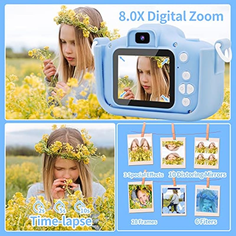 Kids Camera Toys for 3 4 5 6 7 8 9 10 11 12 Year Old Boys Girls, Kids Digital Camera for Toddler with HD Video, Christmas Birthday Gifts for Kids, Children Selfie Camera for Kids, 32GB SD Card (Blue)