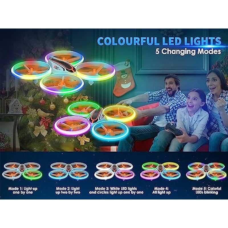 Drone with Camera for Kids Adults, Mini Drones Toys Gifts for with Colorful Lights, RC Quadcopter Helicopter with Auto Hover, Headless Mode, Gravity Control, Trajectory Flight and 2 Batteries