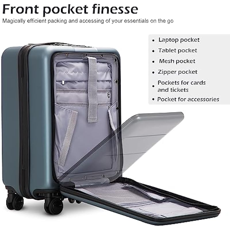 COOLIFE Luggage Suitcase Piece Set Carry On ABS+PC Spinner Trolley with Pocket Compartment Weekend Bag (Titanium Gray, 2-Piece Set)