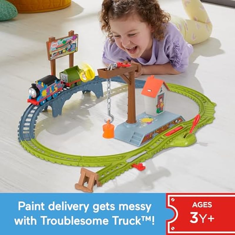 Fisher-Price Thomas & Friends Motorized Train Set Paint Delivery with Battery Powered Thomas & Troublesome Truck for Kids Ages 3+ Years