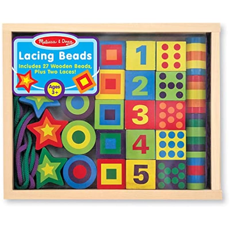 Melissa & Doug Deluxe Wooden Lacing Beads – Educational Activity With 27 Beads and 2 Laces | Beads For Toddlers, Fine Motor Skills Lacing Toys For Toddlers And Kids Ages 3+