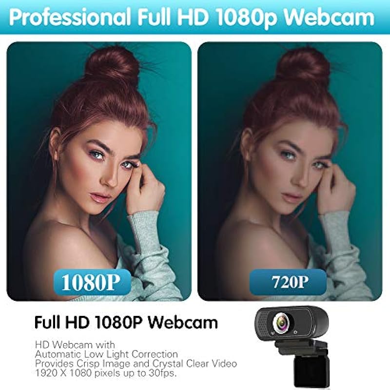 1080P Webcam,Live Streaming Web Camera with Stereo Microphone, Desktop or Laptop USB Webcam with 110 Degree View Angle, HD N5 Webcam for Video Calling, Recording, Conferencing, Streaming, Gaming