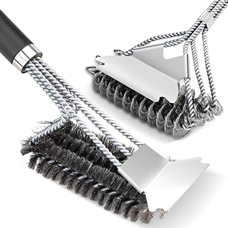 BBQ Brush, 17 Inch Grill BBQ Brush with Scraper, Stainless Steel Barbecue Brush Bristle Free BBQ Grill Cleaner, Suitable for Gas, Charcoal, Infrared & Barbecue Grill