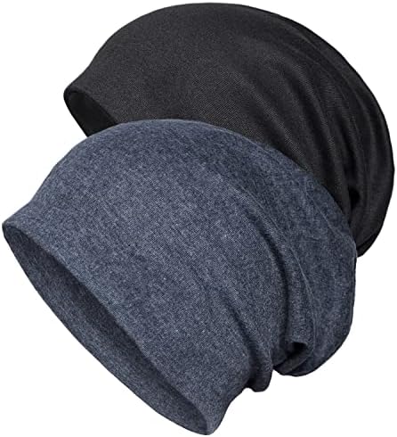 Senker 2 Pack Cotton Slouchy Beanie Hats, Chemo Headwear Caps for Women and Men