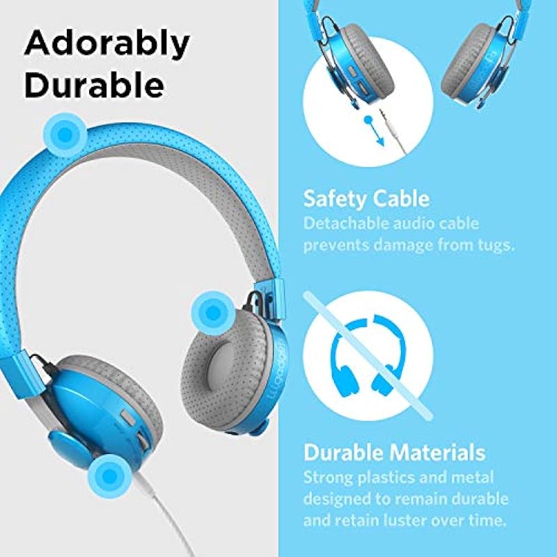 LilGadgets Untangled Pro Wireless Kids Headphones, On-Ear Bluetooth Toddler Headset with Built-in Microphone, Design, No More Tangled Wires, Perfect for Children in School, Blue