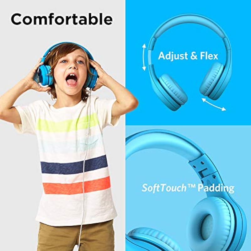 LilGadgets Connect+ Pro Wired Kids Headphones – Designed with Kids’ Comfort in Mind, Child-Friendly Foldable Over-Ear Headset with in-line Microphone, Perfect for Toddlers in School, Blue