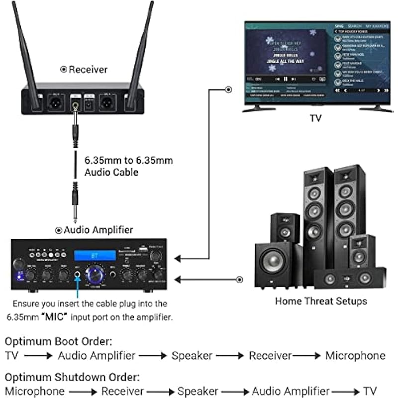 TONOR Wireless Microphone,Metal Dual Professional UHF Cordless Dynamic Mic Handheld Microphone System 200ft(TW-820)