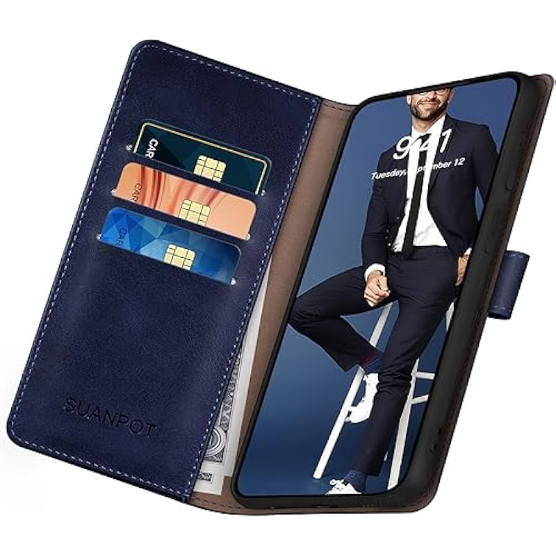 SUANPOT for Samsung Galaxy S23 FE Wallet case 【RFID Blocking】 Credit Card Holder,PU Leather Flip Folio Book Phone case Cover Women Men for Samsung S23 FE 5G Wallet case Blue