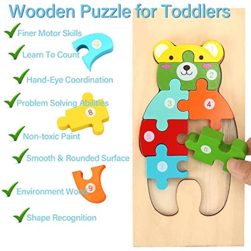 Wooden Puzzles for Toddlers 1-3 | Montessori Toys for Toddlers 2 Years Old | Puzzles for Kids 3-5 | Puzzles for Kids 4-8 Years Old | 4-Pack Toddler Puzzle Toddler Toys