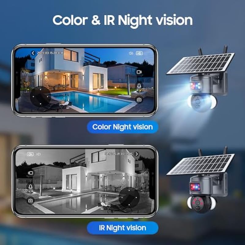 Solar Camera Security Outdoor,3MP HD 2.4G WiFi 15000mAh Solar Powered Cameras for Home,PIR Motion Sensor Color Night Vision Light with Siren,Remote Control(Black)