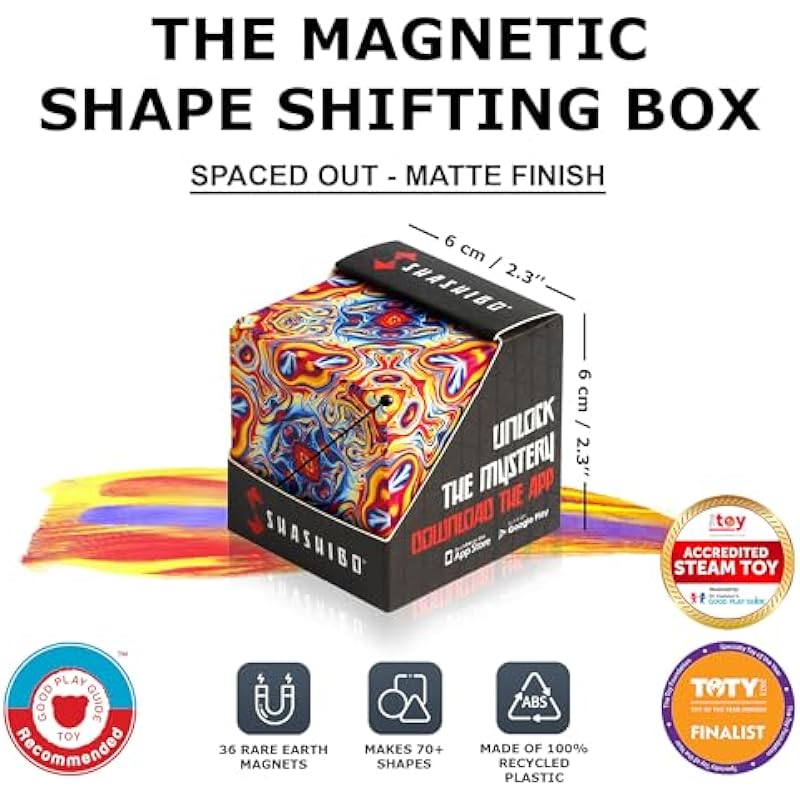 SHASHIBO Shape Shifting Box – Award-Winning, Patented Fidget Box w/ 36 Rare Earth Magnets – Transforms Into Over 70 Shapes, Download Fun in Motion Toys Mobile App (Original Series – Spaced Out)
