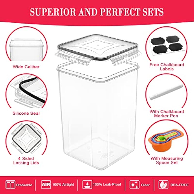 Extra Large Food Storage Containers with Lids-6.5L |220 OZ| 2PCS- CEKEE Large Airtight Plastic Food Canisters for Flour, Sugar, Rice, Cereal & Pasta, Bulk Food Storage for Kitchen Pantry Organization