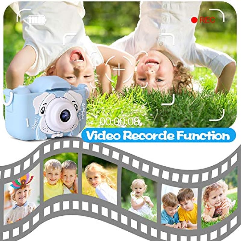 Kids Camera, 20.0MP Digital Dual Camera for Boys and Girls, Kids Silicone Shockproof Selfie Camera, Video Camera Camcorder with 2.0 Inch IPS Screen, 32GB SD Card, for Kids, Dog Blue