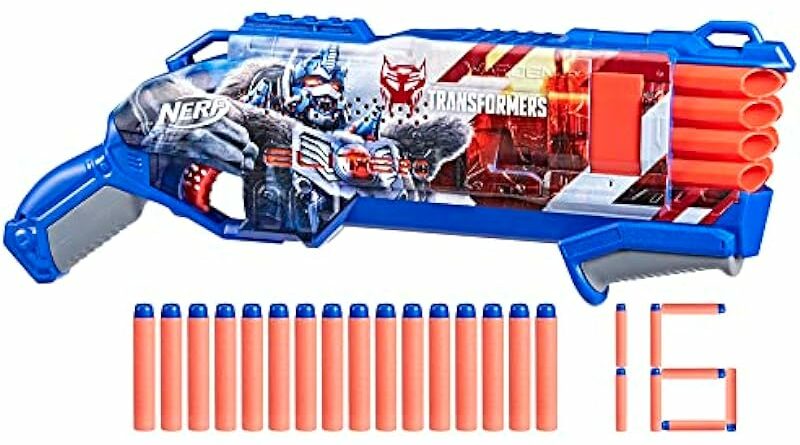 Nerf Transformers Optimus Primal Dart Blaster, 16 Nerf Elite Darts, Pump Action, Toy Foam Blasters for 8 Year Old Boys & Girls & Up