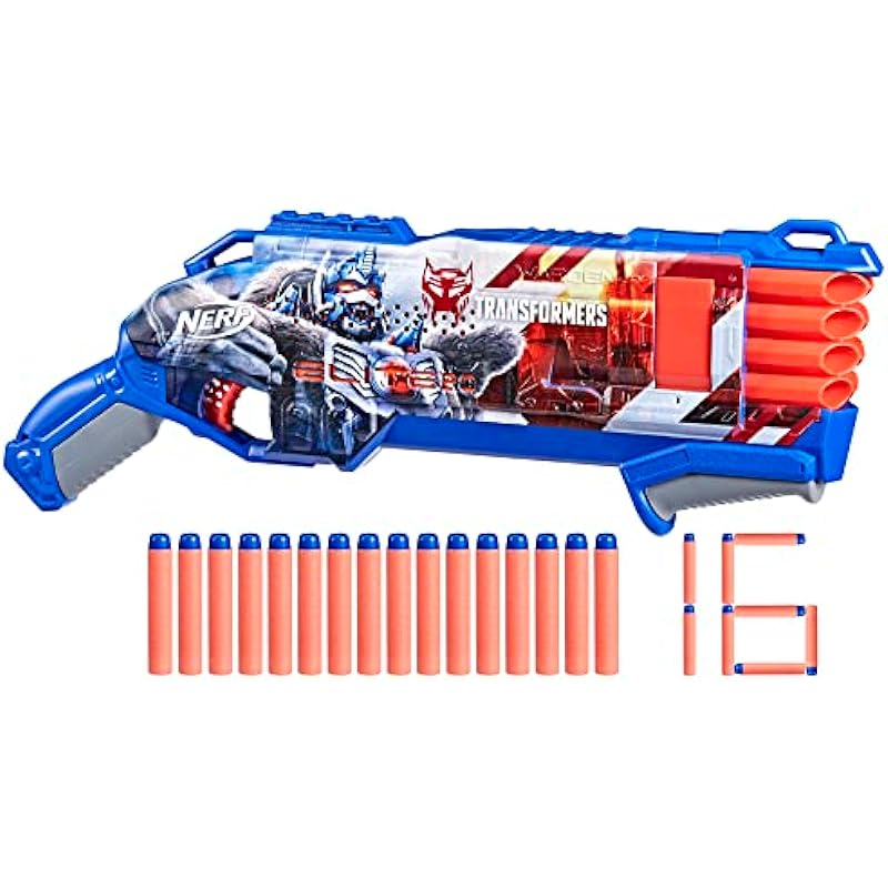 Nerf Transformers Optimus Primal Dart Blaster, 16 Nerf Elite Darts, Pump Action, Toy Foam Blasters for 8 Year Old Boys & Girls & Up