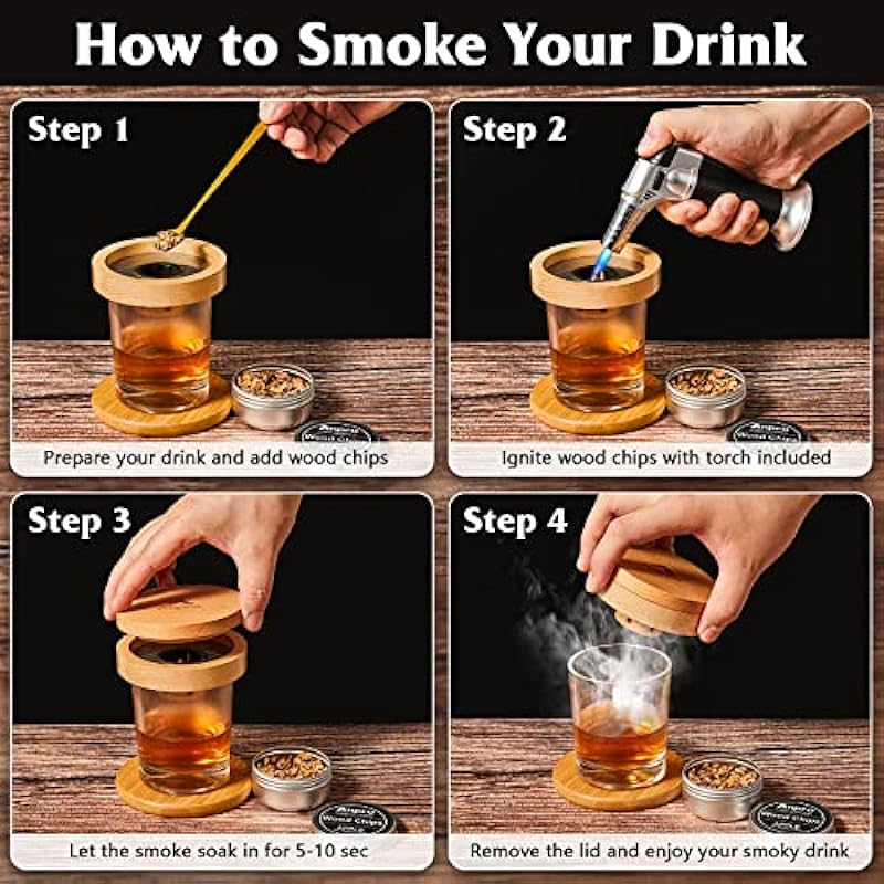 Cocktail Smoker Kit – Anpro Whiskey Smoker Kit with 6 Flavors Wood Chips for Infuse Bourbon Cocktail, Gifts for Men/Whiskey Lovers/Dad (No Butane)