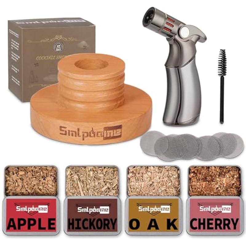 Cocktail Smoker Kit with Torch, Old Fashioned Smoker Kit with 4 Flavors Wood Chips, Birthday for Men, Dad, Husband (No Butane)