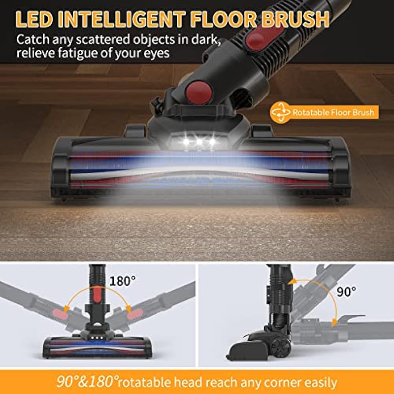 TMA Cordless Vacuum Cleaner, Lightweight Stick Vacuum Powerful Suction with 2200mAh Detachable Battery,6-in-1 Handheld Vacuum Cleaner 4 HEPA Filter LED Brush&1.3L Dust Cup for Hard Floor Pet Hair T121