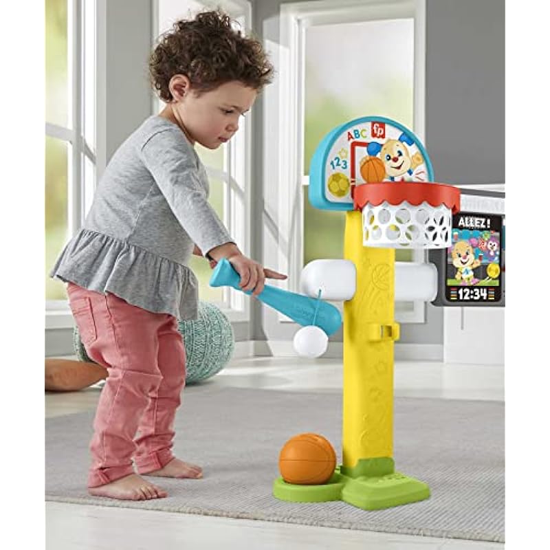 Fisher-Price Laugh & Learn Sports Activity Center with Smart Stages Learning, Basketball Soccer Baseball, 4-in-1 Game Experience