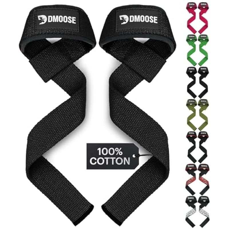 DMoose Lifting Straps, 24 inch (Pair) Wrist Straps for Weightlifting, Deadlift, Powerlifting, Bodybuilding Gym Workout, Neoprene Padded Support Cotton Straps for Max Hand Grip Strength Training