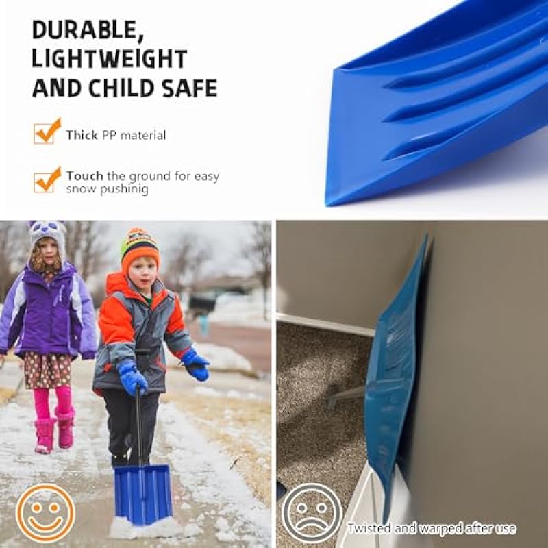 Kids Snow Shovel, Durable Thick Plastic Blade with Metal Handle, Comfort D-Grip, 32inch Snow Shovel for Kids Age 3-12 (Blue)