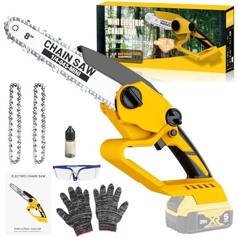 8 Inch Mini Chainsaw for Dewalt 21V MAX Battery,Handheld Mini Chainsaw Cordless, Electric Chainsaw with Security Lock, Portable Chain Saw for Wood Cut Tree Trimming (Battery Not Included)