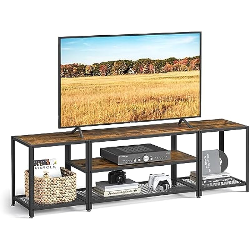 VASAGLE TV Stand for TVs up to 75 Inches, 3-Tier Entertainment Center, TV Console, Rustic ULTV098B01