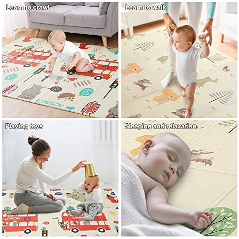 78″ X 70″ Baby Play Mat Floor Mat Foam Playmat, Non-Toxic Foldable Waterproof Crawling Mat for Toddlers and Infants