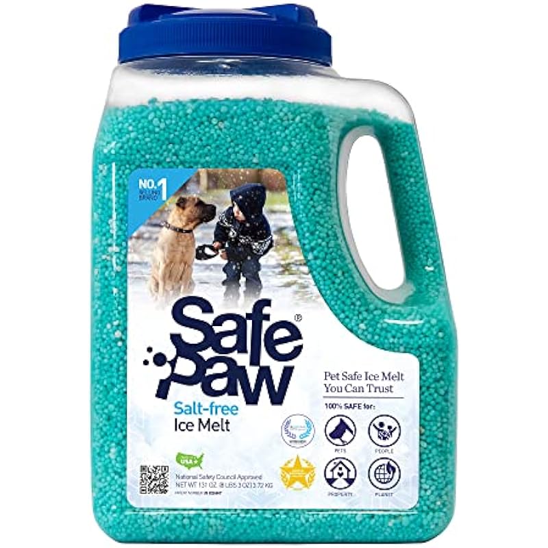 Safe Paw, Child Plant Dog Paw & Pet Safe Ice Melt -8lb, 100% Salt/Chloride Free -Non-Toxic, No Concrete Damage, Fast Acting Formula, Last 3X Longer