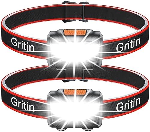 Headlamp, Gritin [2 Pack] COB Super Bright LED Head Lamp Headlight, Adjustable with 3 Modes, Lightweight Head Light Flashlight for Running, Camping, Fishing