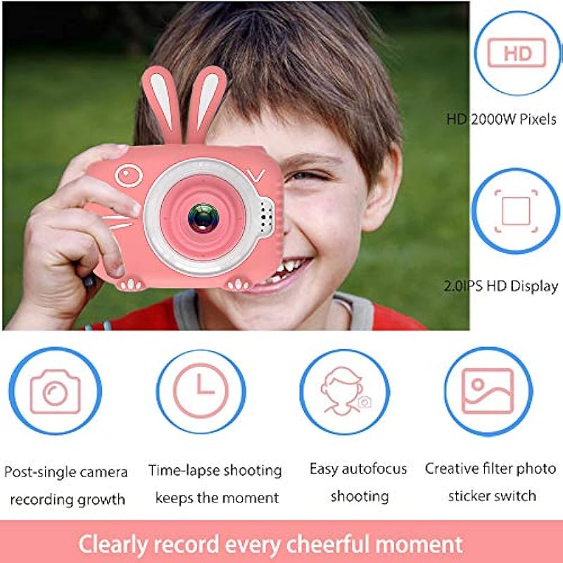 Kids Digital Camera, Kids Video Camera Recorder Shockproof Cameras HD 8 Mega Pixel 2 Inch IPS Screen Kids Mini Camera with 32GB SD for Girls Boys Gifts(Pink)