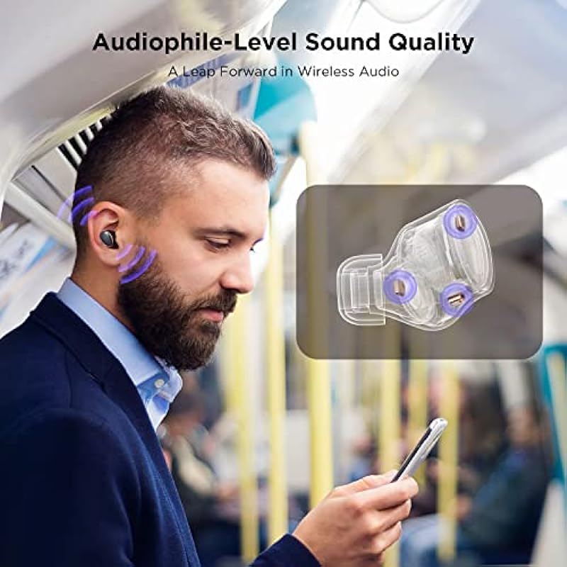 1MORE EVO Noise Cancelling Earbuds, Bluetooth 5.2, Audiophile Headphones with Dual Drivers, Adaptive ANC, HiFi Sound, LDAC, Hi-Res Audio Wireless, 6 Mics for Calls, 28H, Wireless Charging, Black