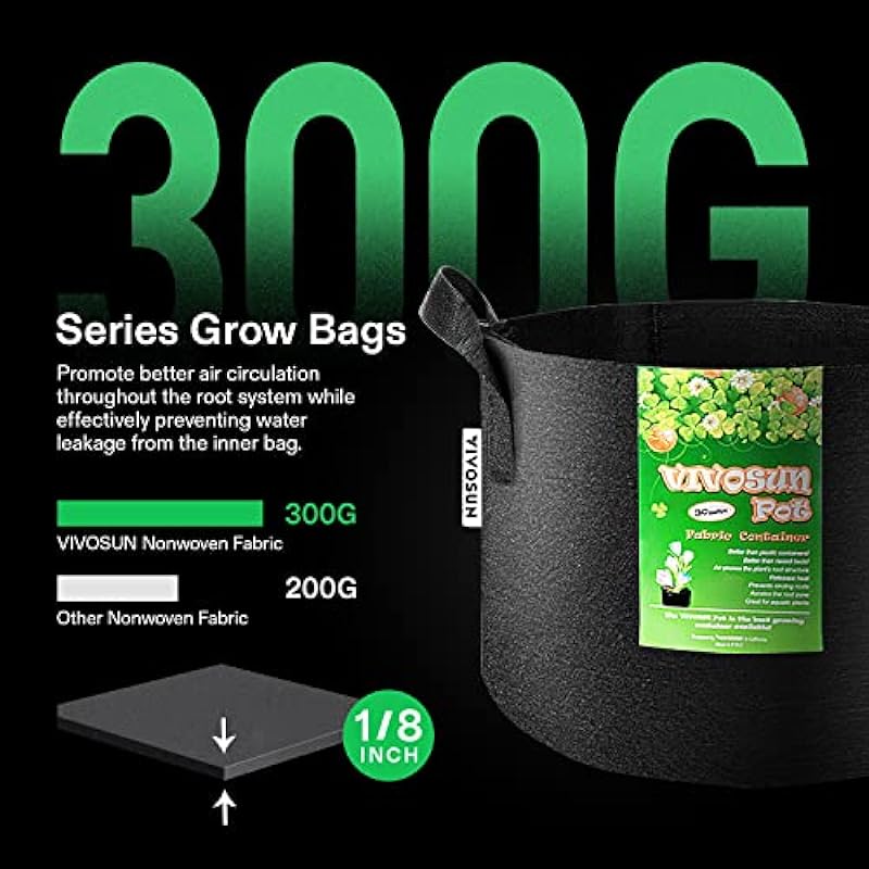 VIVOSUN 5-Pack 10 Gallon Grow Bags Heavy Duty 300G Thickened Nonwoven Plant Fabric Pots with Handles