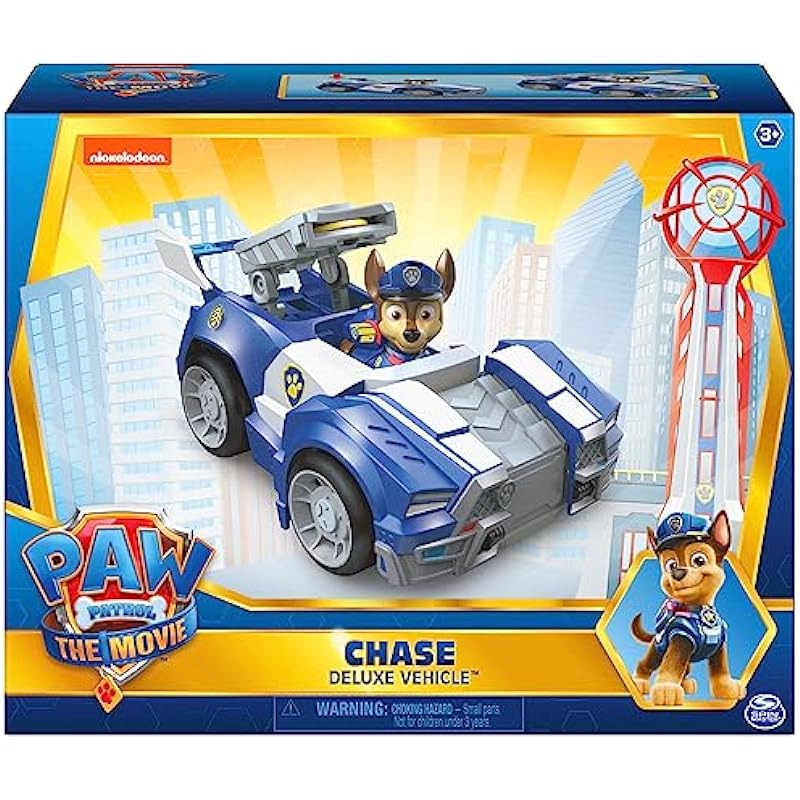 PAW Patrol, Chase’s Deluxe Movie Transforming Toy Car with Collectible Action Figure, Kids Toys for Ages 3 and up