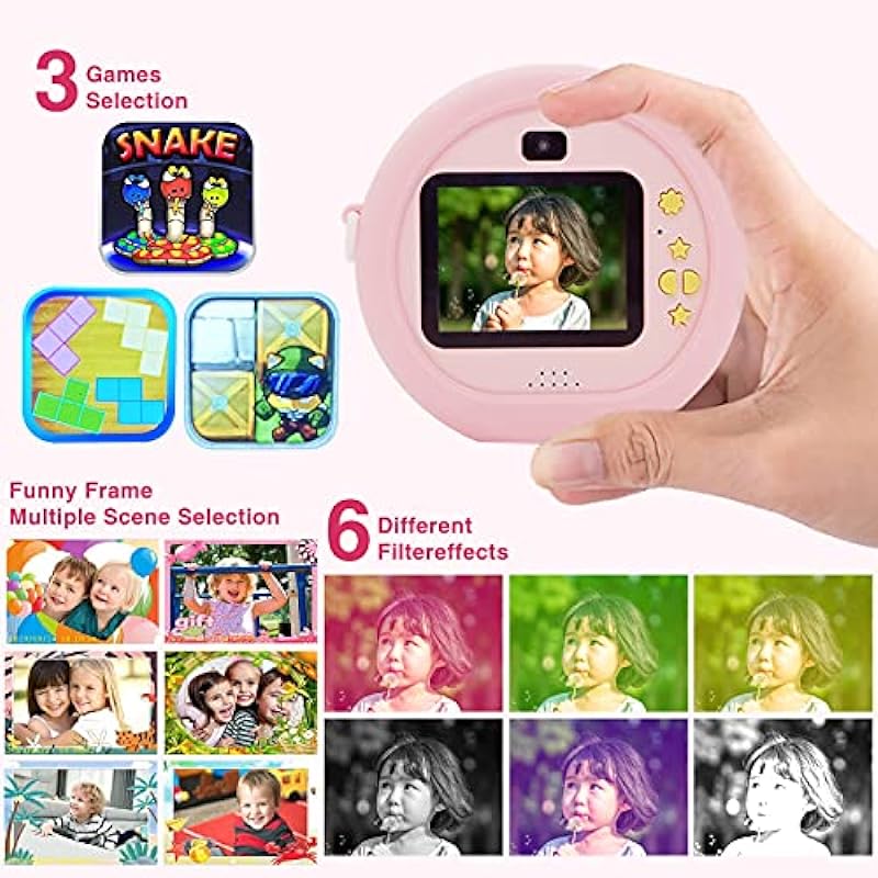 Kids Camera 1080P,Toddler HD Digital Dual Cameras,Children Video Record Camcorder Smart Focus Cartoon Selfie Camera for 3-12 Year Old Boys Girls Birthday Toys Gifts-32GB SD Card