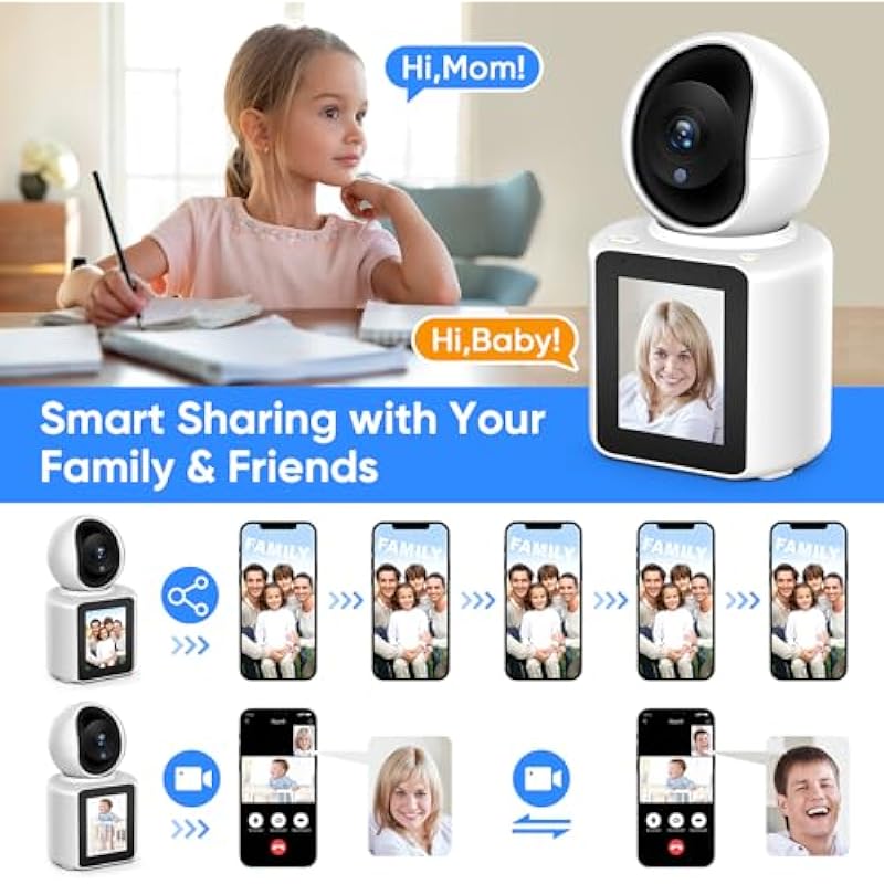 Two-Way Video/Audio Indoor Camera, Child/Elder/Dog/Pet Camera with Phone App, 1080P Home Security Camera with Pan Tilt, Night Vision, One-Button Call, Motion Detection, Human/Sound/Crying Detection