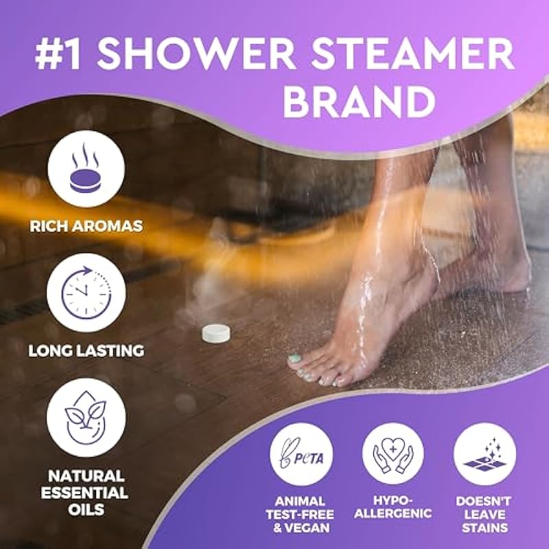 Cleverfy Shower Steamers Aromatherapy – Christmas Gifts for Teen Girls, Women and Men – Compact Variety Pack of 6 Shower Bombs with Essential Oils for Self Care, Relaxation and Home Spa. Purple Set
