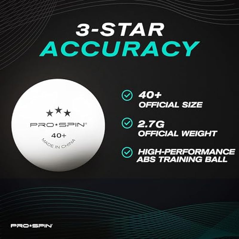 PRO-SPIN Ping Pong Balls – White 3-Star Table Tennis Balls | High-Performance 40+ ABS Balls | Ultimate Durability for Indoor/Outdoor Ping Pong Tables