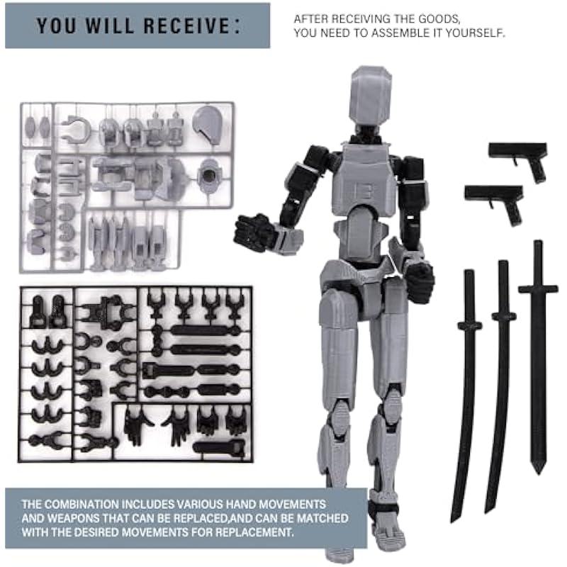 Titan 13 Action Figure 3D T13 Action Figures PVC Model Full Body Activity Includes Hand Movements and Weapons Desktop Decorations for Multi-Jointed Movable Robot for Toys Game Gifts(Grey)