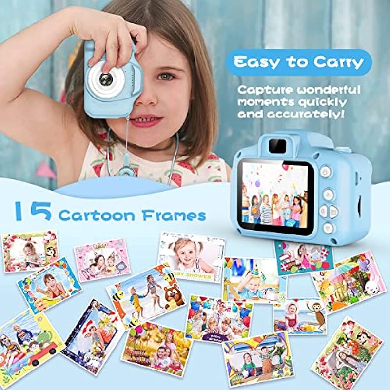 Waterproof Kids Camera Toys for 3-9 Year Old Boys Girls,1080P Children Digital Camera with 32GB TF Card,Video Camera for Kids,Voice Recorder Toys Birthday Valentines Day Gifts for kids, Fun Kids Digital Camera for Your Little Valentine (Blue)